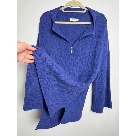 Coldwater Creek Cable Knit Pullover Sweater Zippered Neckline Long Sleeve Blue L - Picture 8 of 15